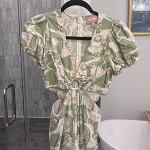 Show Me Your Mumu Green & Cream Abstract Midi Dress